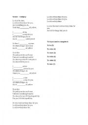 English Worksheet: Simple Past Tense Excercise with Lyrics of Yellow by Coldplay