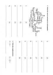 English Worksheet: Numbers 1 to 20