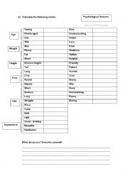 English Worksheet: Physical description