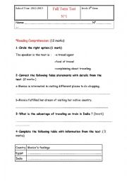 English Worksheet: bac test, full term test n 1