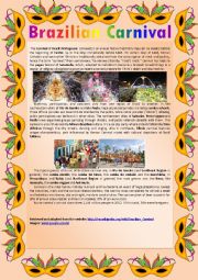 English Worksheet: Brazilian Carnival 2013