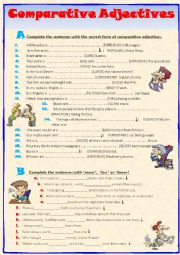 English Worksheet: Comparative Adjectives - More - Less - Fewer