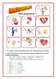 English Worksheet: Where is Cupid? Doc.1: Place prepositions