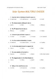 English Worksheet: MULTIPLE CHOICE- Solar System Flashcards, Text for Students INFO