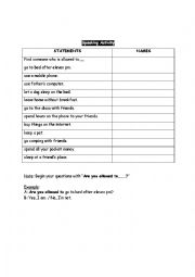 English Worksheet: be allowed to speaking activity
