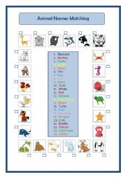 English Worksheet: Animal Names Matching