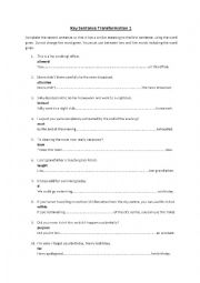 English Worksheet: Key Sentence Transformation (1) 