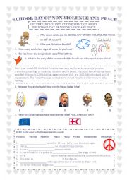 English Worksheet: Why do we celebrate the SCHOOL DAY OF NON-VIOLENCE AND PEACE