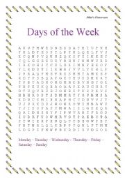 English Worksheet: Wordsearch: Days of the Week