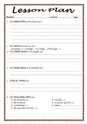 English Worksheet: a lesson plan model