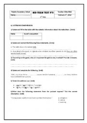 English Worksheet: mid-term test n 2 for 2nd Arts Tunisian students
