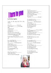 English Worksheet: Song: I turn to you