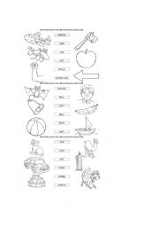 English Worksheet: Match the word with the picture, for letters a,b,c,d,e,f,g