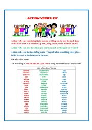 English Worksheet: action verbs list from a to z alphabetical order