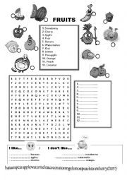 English Worksheet: Fruits