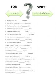 for and since - gap fill exercise