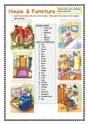 English Worksheet: House and Furniture: Practising there is/are; a/an, some, any; place prepositions