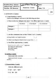 English Worksheet: Mid-Term Test N 2   7B    