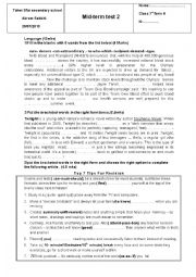 English Worksheet: mid term test 2 first form