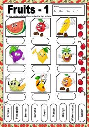 English Worksheet: FRUITS -1