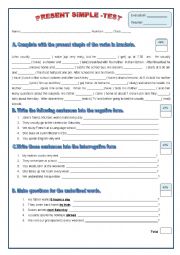 English Worksheet: Present Simple_Test_Version1 