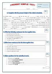 English Worksheet: Present Simple_Test_Version2 