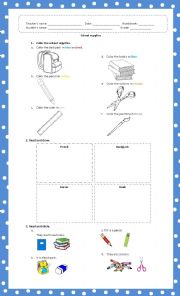 English Worksheet: School Supplies