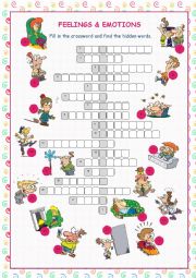 English Worksheet: Feelings & Emotions Crossword Puzzle