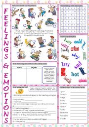 English Worksheet: Feelings & Emotions Vocabulary Exercises