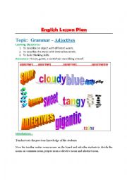 adjectives lesson plan with one worksheet