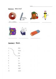 classroom objects + numbers worksheet