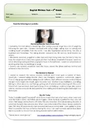 English Worksheet: Test - 8th grade - Eating Disorders