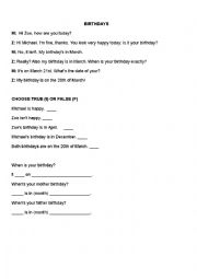 English Worksheet: birthaday simple dialogue