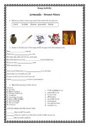 English Worksheet: Song Activity - Grenade by Bruno Mars