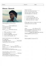 English Worksheet: Rihanna - Diamonds WITH ANSWER KEY