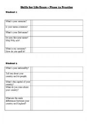 English Worksheet: Speaking and Listening Exercise