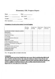 English Worksheet: Sample ESL Report Card