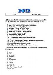 English Worksheet: Review 2012 - Quiz 