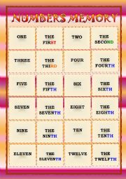 English Worksheet: Numbers Memory Game