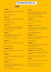 English Worksheet: spelling bee word list