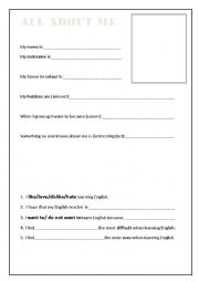 English Worksheet: All about me