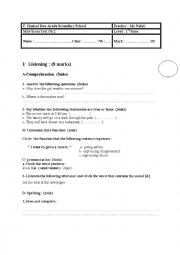 English Worksheet:  A first form mid-term test nb 2