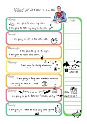 English Worksheet: Supermans going to weekly planner