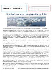 English Worksheet: Test - Horrible sea rise plausible by 2100