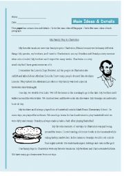 English Worksheet: Comprehension: Main Ideas and Details