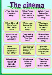 English Worksheet: The cinema- speaking cards