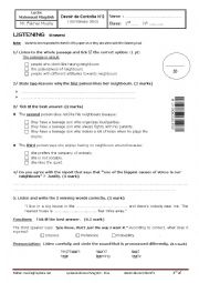 English Worksheet: test 2 first form tunisian students