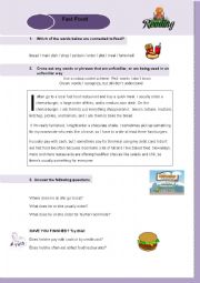 English Worksheet: Fast Food