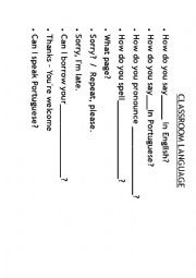 English Worksheet: CLASSROOM LANGUAGE