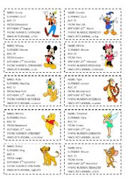 English Worksheet: All about me - SPEAKING CARDS - Disney characters